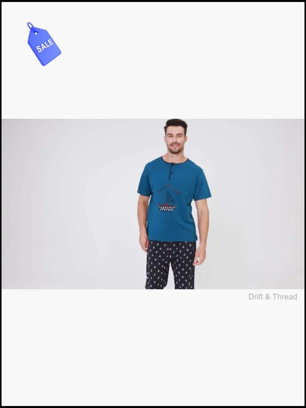 Men's Soft Cotton Pajama Set - Short Sleeve Tee & Drawstring Pants Sleepwear